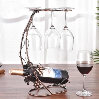 China Sustainable Vintage Wine Glass Rack Metal Wine Racks Shelf With Free Standing Goblet Hanger Countertops Wine Rack for sale