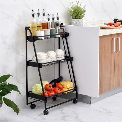 China Rolling Sustainable Mobile Utility Cart 3 Tier Metal Storage Organizer with Caster Wheels Black Kitchen Storage Cart for sale