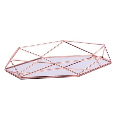 China Modern Three-dimensional Wrought Iron Cosmetics Jewelry Storage Hexagonal Gold Desk Minimalist Desktop Tray for sale