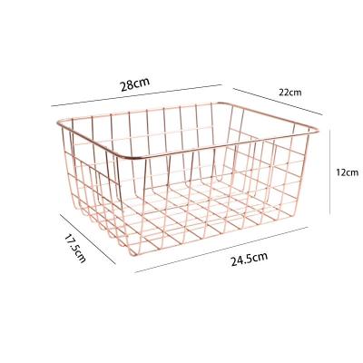 China Sustainable Rose Gold Farmhouse Decor Metal Wire Food Storage Bin Basket Organizer for sale