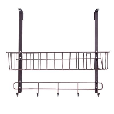 China Viable over the door coat hanger rack with 2 metal storage baskets and 5 hooks organizers for sale