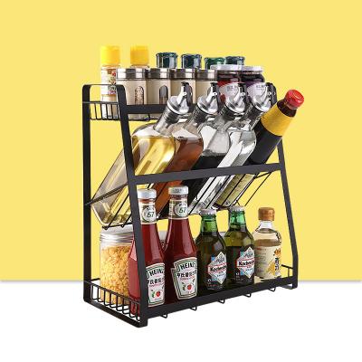 China Wholesale Home Viable Spice Bottle Rack Countertop Storage 3 Tiers Multifunctional Black Kitchen Metal Wire Spice Rack for sale