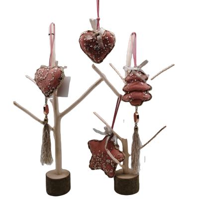 China Christmas Tree Star Heart Velvet Artificial Daily Or Christmas Hanging Ornament Decoration For Christmas Tree for sale