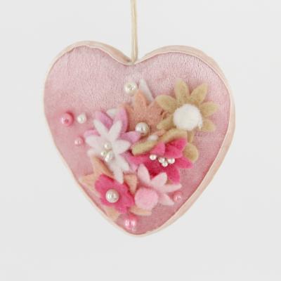 China Christmas Factory Supply Low Price Handmade Heart Shape With Flower Christmas Hanging Ornament Decorative for sale