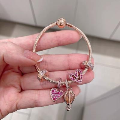 China 2021 CLASSIC Fashion Brand 925 Pure Silver Beads DIY Cute Beaded Bracelet Loose Bead 18 Rose Gold Plated For Charm Fit For Bracelet for sale