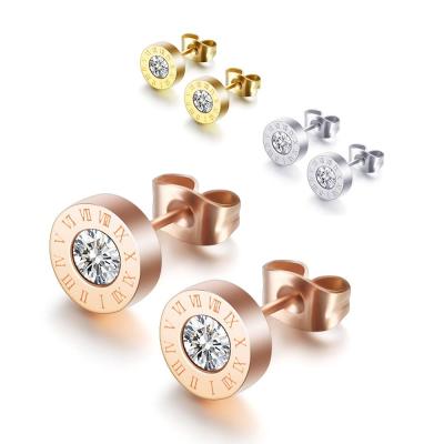 China Cute Zircon Earring Fashion Stainless Steel Rose Gold Plated Stud Earrings STARLAND Jewelry for sale