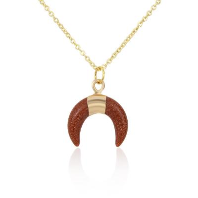 China New Fashion Design Natural Stone Crystal Horn Series Runway Edge Beacon Necklace Jewelry Gold Plated Luxury Pendant Gift for sale