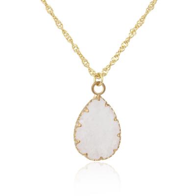 China New Design Fashion Trendy Natural Stone Jewelry Crystal Gold Bezel Drop Shape Pendant Necklace For Women for sale