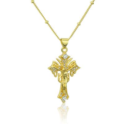 China BSWEET New Design FASHIONABLE Cross Religious Necklace 18k Real Gold Plated Brass With Zircon High Quality Fashion Jewelry for sale