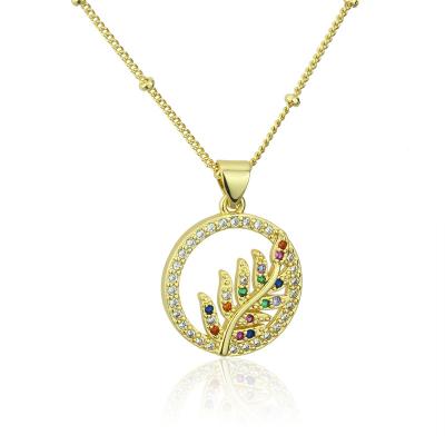 China BSWEET New Fashion Design Fashion Leaf Necklace Around 18k Real Gold Plated Brass With Colorful Zircon Necklace Fashion Women Jewelry for sale