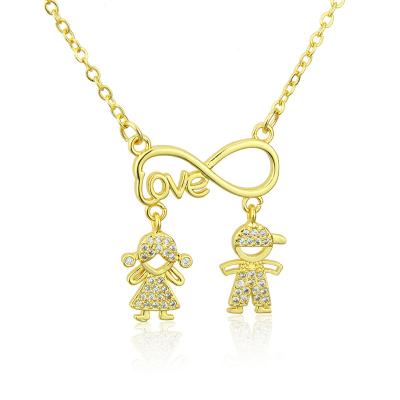 China BSWEET New Design FASHIONABLE Boy and Girl Necklace Love Family Necklace 18k Real Gold Plated Brass With Zircon Fashion Jewelry for sale