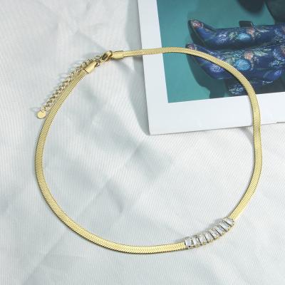 China New Arrival TRENDY 14k Real Gold Plated Stainless Steel Necklace Fashion Women Snake Bone Chain With Zircon Necklace Jewelry for sale