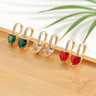 China HOT SALE CLASSIC Women's Real Heart Earrings 18k Gold Plated Brass With Zircon Light Luxury Women's Fashion Jewelry for sale