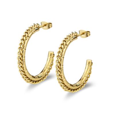 China Punk Gold Plated Stainless Steel Jewelry 18K Chain Welding Punk Style Circle Earrings Gift For Women for sale