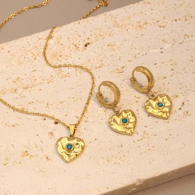 China BSWEET Europe and America New Design Love Heart Jewelry Set Real 18k Gold Plated Stainless Steel Colorful Zircon Fashion Women Jewelry Set for sale