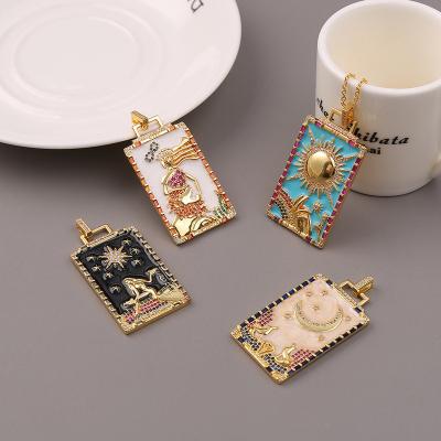 China Fashion Hip Hop Style Rainbow Tarot Oil Plating Pendant Necklace 18k Gold Plated Brass With Zircon Necklace High Quality Jewelry for sale