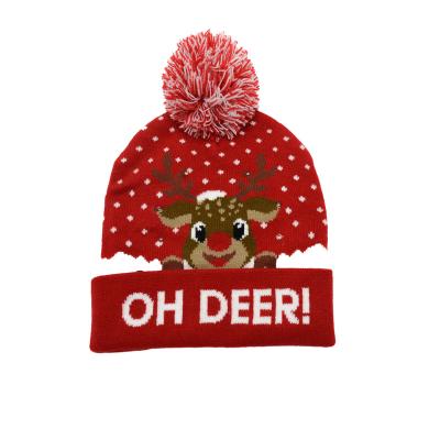 China 2021 COMMON Christmas Party Holiday Pompom Led Hat Children Led Glowing Women Led Christmas Knitted Beanie Hat for sale