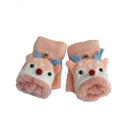 China Soft and cute winter Christmas half finger flip reindeer gloves cold-proof children thickened fleece lined warm outdoor cartoon wholesale for sale