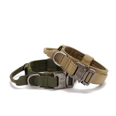 China Padded Tactical Dog Collar with Handle Adjustable Durable Military Nylon Dog Collar Training Collar for Large Dogs for sale