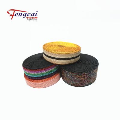 China Colorful tenacity 25mm jacquard elastic top with gold thread for sale