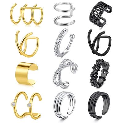 China Vintage Cartilage Ear Clip Minimalist Jewelry Earrings Stainless Steel Without Ear Hole Non Pierced Cross X Clip On Earring for sale