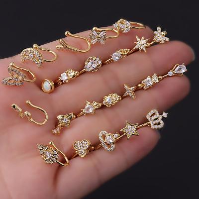 China New Arrival TRENDY Puncture Jewelry Gold Zircon Nose Piercing Non Piercing Jewelry Circle Men Women Nose Piercing for sale