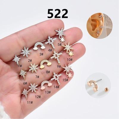 China CLASSIC Silver and Gold Plated 8mm CZ Circle Flower Piercing for Nose Ear Helix Cartilage Tragus Body Jewelry for sale