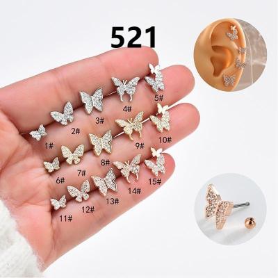 China New Arrival Cute Flat Back Internally Thread Stainless Steel Barbell CZ Lip Ring Ear Helix Lobe Diath Piercing Jewelry for sale