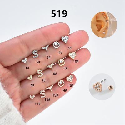 China Vintage 16G CZ Crown Heart Back Stud Moon Star Flower Gold Shape Tragus Cross Screw Conch Rook Jewelry Helix Earring Piercing Cartilage Back Stud for sale