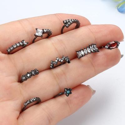 China New Arrival 9PCS Stud Earring Men Nose Ring Sets Jewelry Black Color Zircon Popular Charm Titanium Surgical Steel FASHIONABLE Daith Stud Earring for sale