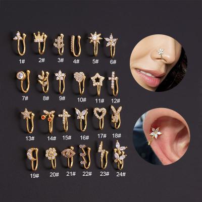 China Trendy Trendy Gold Plated For Non Pierced Septum CZ Non-Piercing Nose Cuff Jewelry Women Nose Piercing for sale