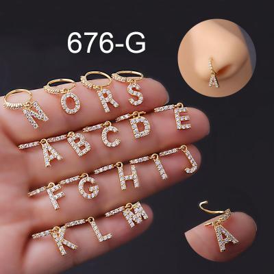 China FASHIONABLE New Part 8MM Nose Ring Piercing Jewelry Zircon A Tragus Nose Ring Hoop Dangling Helix Z Letters Alphabet Nose Cartilage Piercing for sale