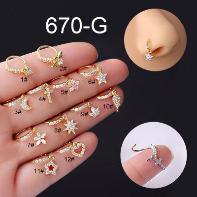 China 2022 FASHIONABLE Hot Selling Gold Plated African Designer Nose Hoop Dangling Flower Helix Cartilage Tragus Pendant Ring for sale