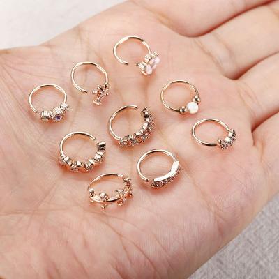 China New Teen CLASSIC Diamond Butterfly Nose Lip Rings Lightning Clear Ring Indian Jewelry Non Piercing Fine Stainless Steel cc Nose Set for sale