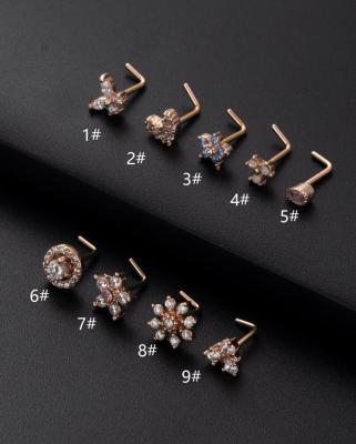 China Colorful Ring Stud Face Puncture Jewelry Crystal Flower Nose Stud Bulk Hypoallergenic L-Shaped Nose Bulk Earring FASHIONABLE New Arrival for sale