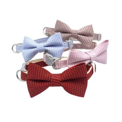 China Quick Release Houndstooth Plaid Bow Cat Collar Pet Collar Pet Supplies for sale