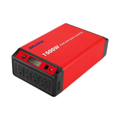 China Pure Sine Wave 1500w 12v 24v 48v dc to ac 100v 110v 120v off grid 1500 watt power inverter 363*191*98mm for sale