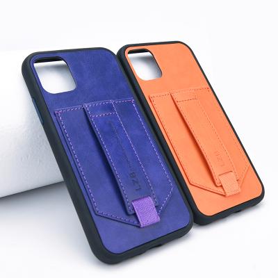 China Anti-fall Hand Strap Mobile Back Cover Card Slot Wallet Cell Phone Leather Case for iphone x xs 6s 7 8 xs for sale