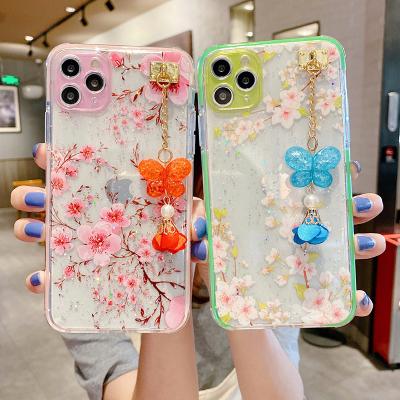 China Transparent Acrylic Painted Anti-fall Butterfly Phone Pendant Case for sale