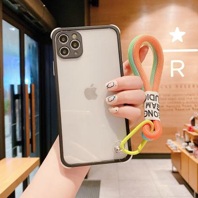 China Luxury Colorful Shockproof TPU Cell Phone Clear Case For iPhone 12 13 Pro Max With Lanyard for sale