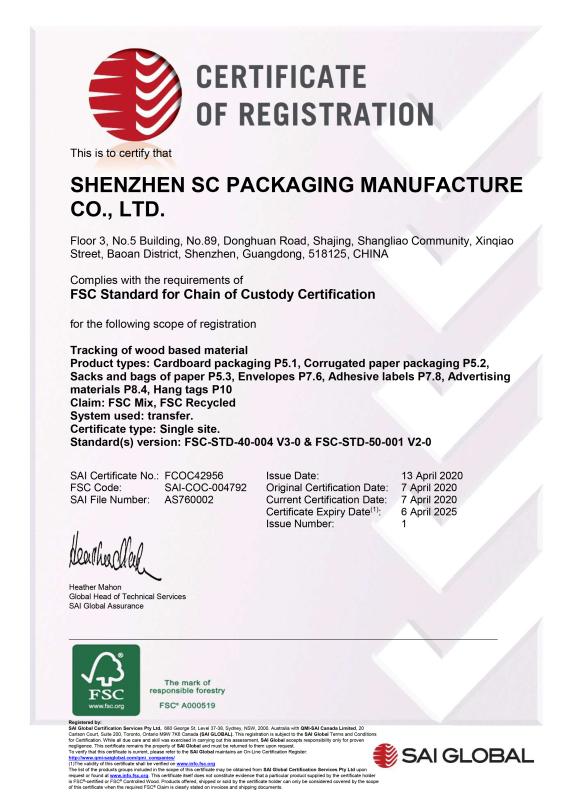 FSC - Shenzhen SC Packaging Manufacture Co., Ltd.