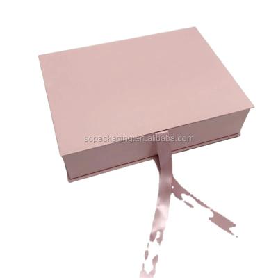 China Disposable High Quality Cheap Cardboard Luxury Paper Packaging Gift Box For Hair Extension Wig Weave With Pink Ribbon Spot Insert for sale