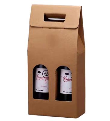 China Recyclable Paper Bags Brown Wine Bottle Paper Box With Window Hanging Foldable Gift Box Wine Charms Bottle Corks for sale