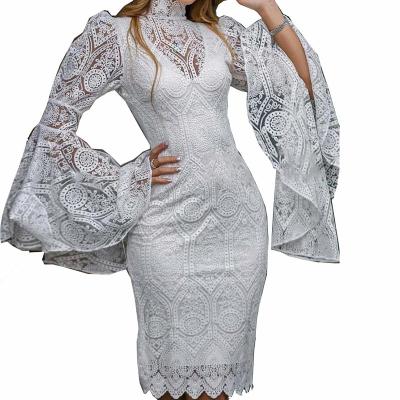 China Anti-Static Hot Selling Cavity Flare Sleeve White Embroidered Lace Dresses With Vest Woman Lace Casual Party Dress for sale