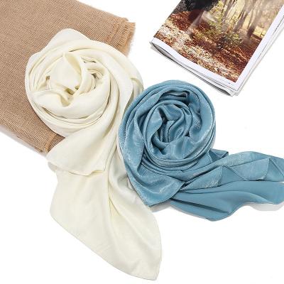 China New Style Large Cashmere Women Scarf Hijab Fashion Popular Solid Silk Shawl Ladies Soft Silk Simple Shawl Wraps For Spring Fall Winter for sale