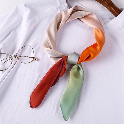 China Square New Style Multi Color Fashion Decorating Square Neck Satin Silk Scarves For Women Elegant Printing Square Satin Shawl for sale