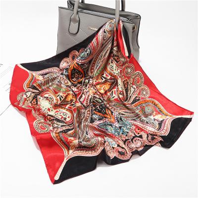 China Square 2022 custom satin floral silk twillies spring summer print shawl women designer satin head scarf square bandanas for sale