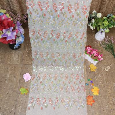 China Sustainable Patterned 3D Sequin Mesh Lace Embroidery With Bead For Dress for sale