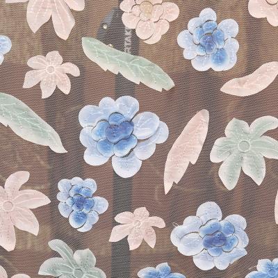 China Sustainable Floral Sheer 3D Embroidered Mesh Lace Fabric For Dress for sale