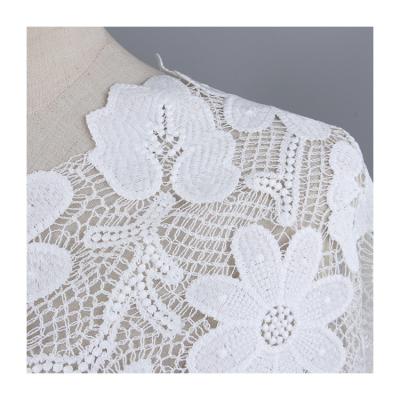 China Sustainable 2021african ivory flower embroidered 100% polyester guipure lace fabric for women dress for sale